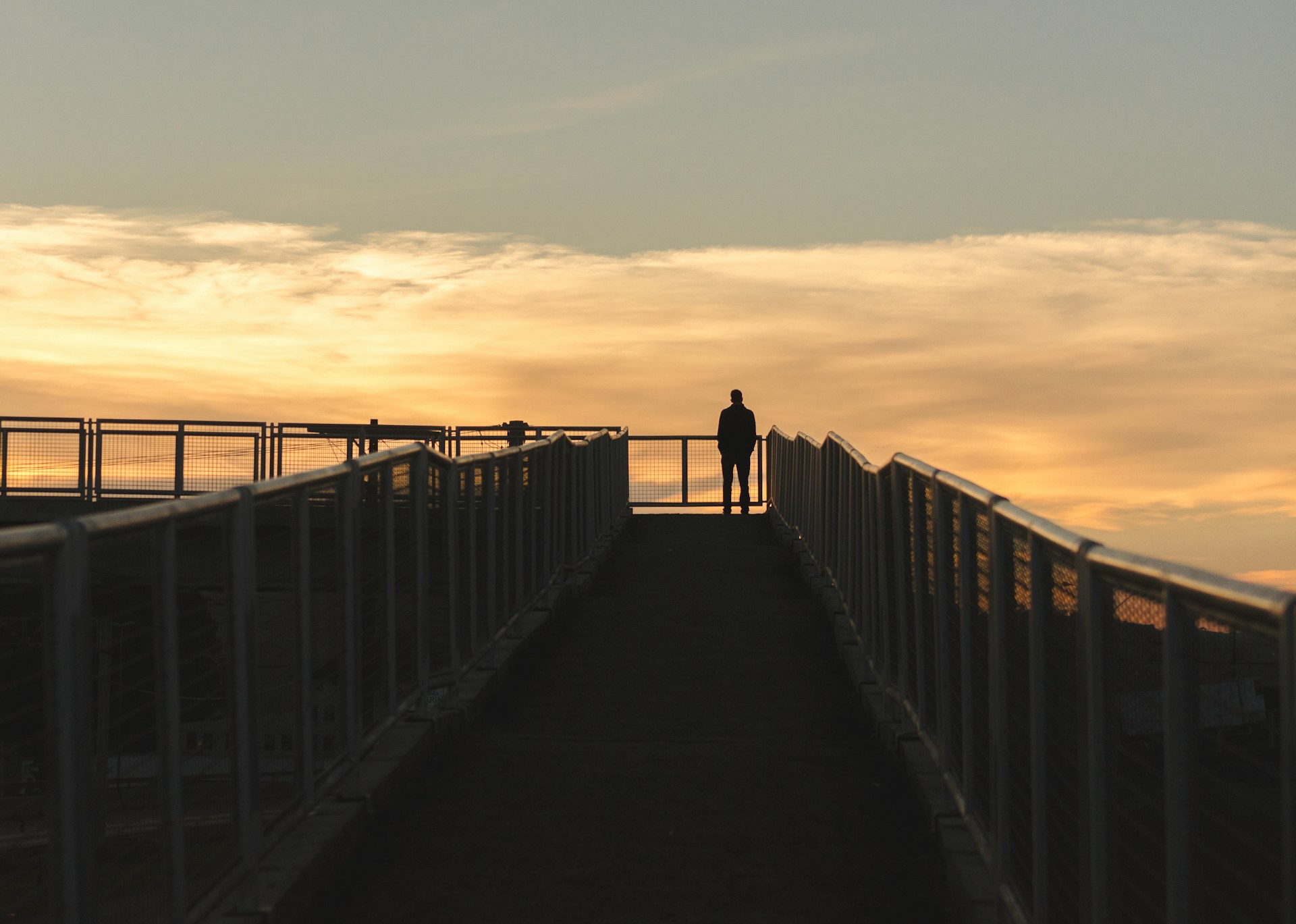 man standing looking at a sunset
